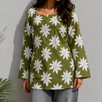 Olive Green Floral Print Tunic Top for Women