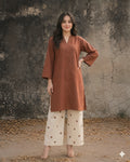 Mocha Charm Kurti & Heart embroidery Palazzo Set