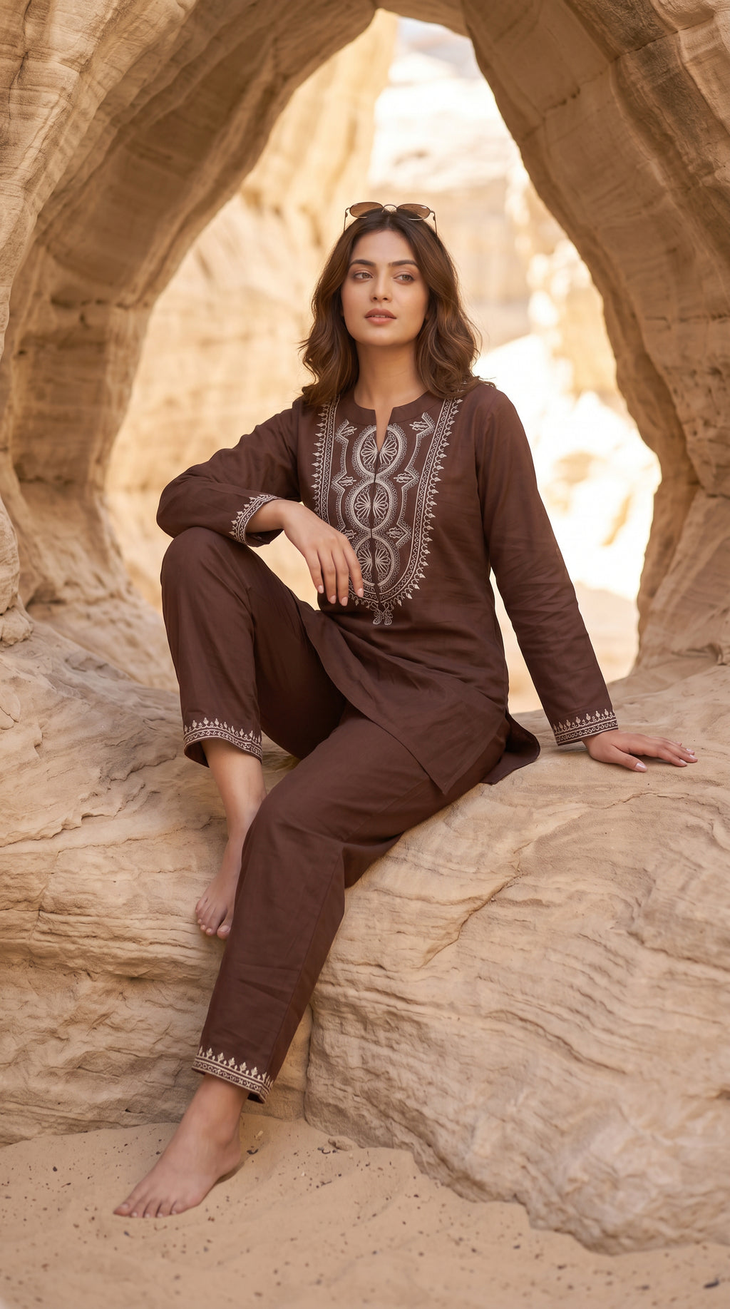 Premium Embroidered Cotton Co-Ord Set for Women | Ethnic Casual Kurta Pant Set (Copy)
