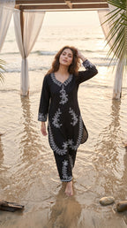 Midnight Bloom Embroidered Co-Ord Set for Women