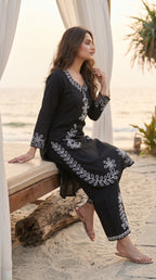 Midnight Bloom Embroidered Co-Ord Set for Women