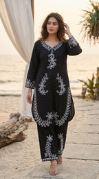 Midnight Bloom Embroidered Co-Ord Set for Women