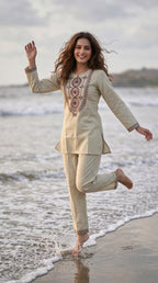 Premium Embroidered Cotton Co-Ord Set for Women | Ethnic Casual Kurta Pant Set