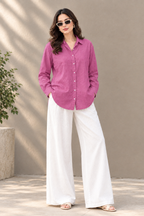 Women's Rose Pink Textured Cotton Shirt | Relaxed Casual Wear
