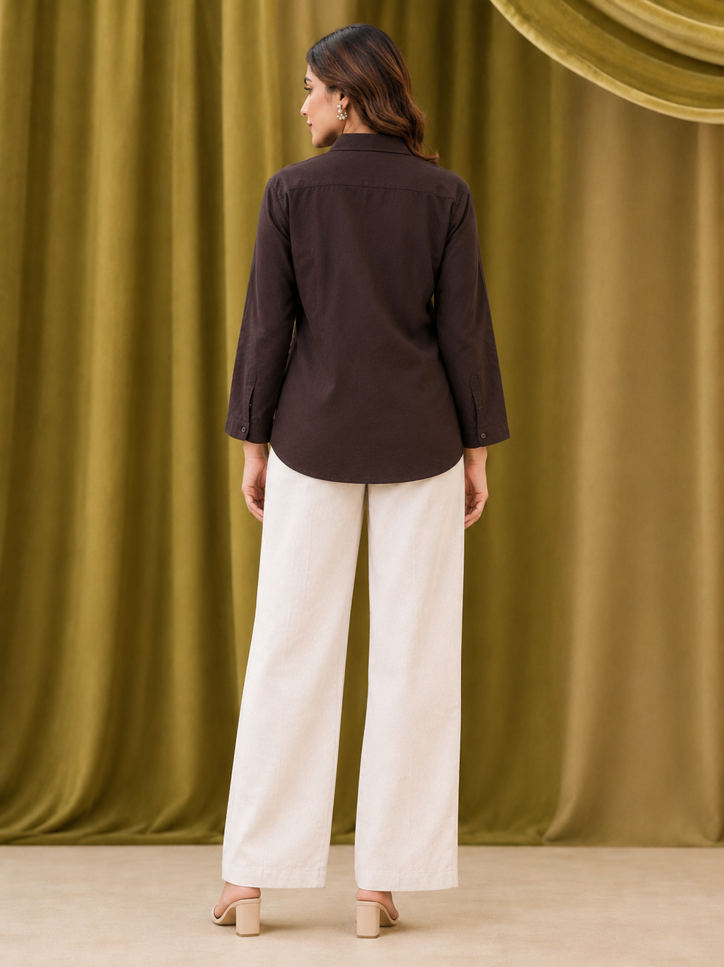 Laddy Luxe Chocolate Brown Cotton Shirt for Women | Classic Full Sleeve Casual Shirt