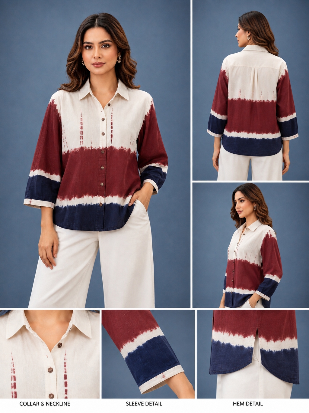 Maroon & Navy Tie-Dye Printed Women's Shirt