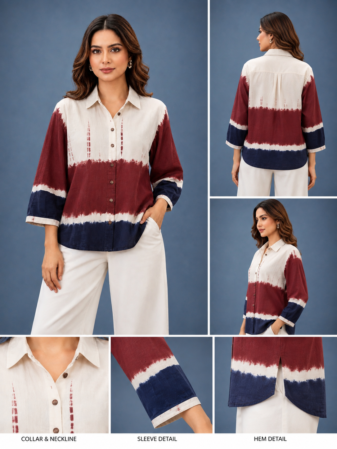 Maroon & Navy Tie-Dye Printed Women's Shirt