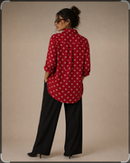 Women's Maroon Bandhani Print Oversized Shirt | Casual Cotton Blend Shirt | LaddyLuxe