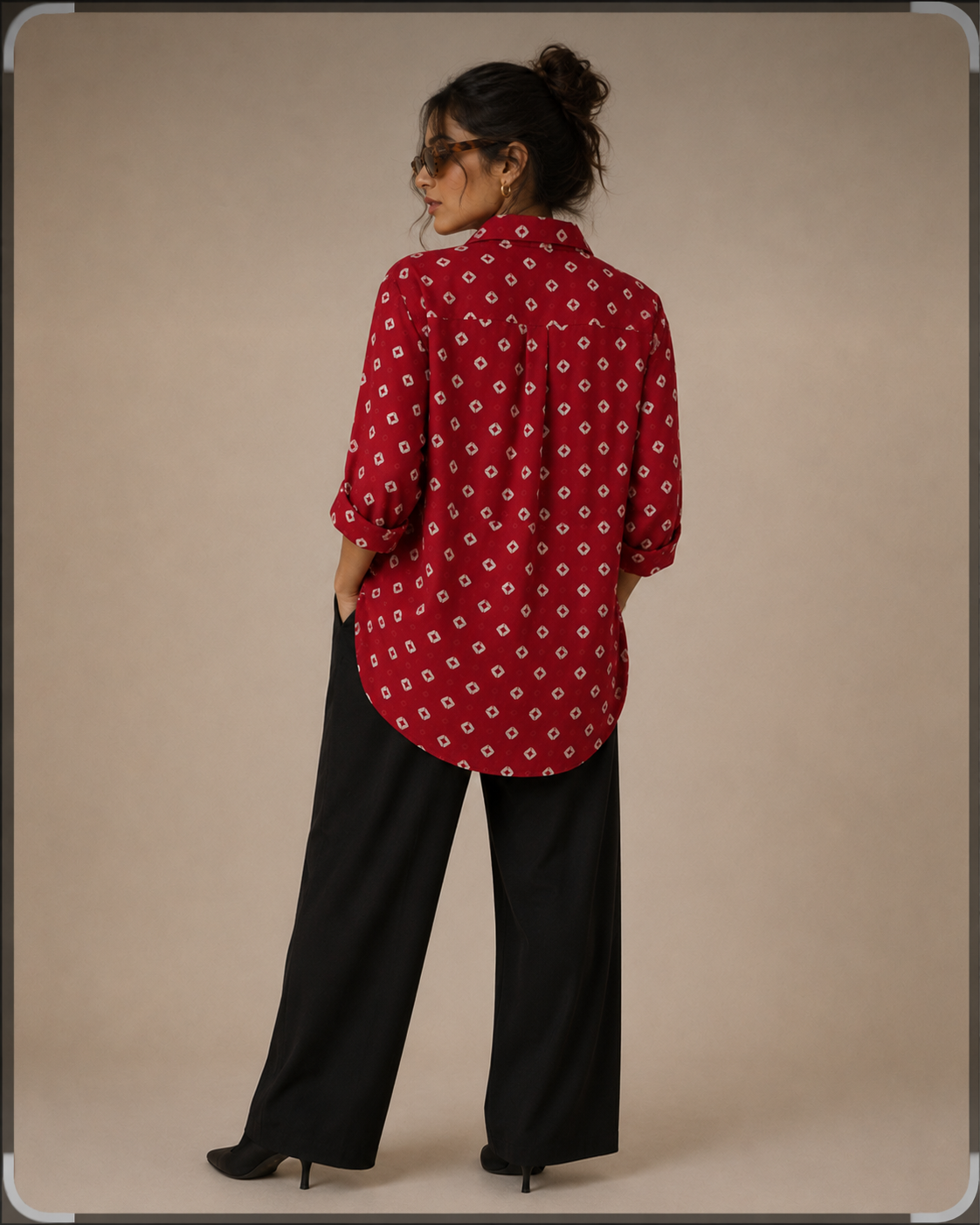 Women's Maroon Bandhani Print Oversized Shirt | Casual Cotton Blend Shirt | LaddyLuxe