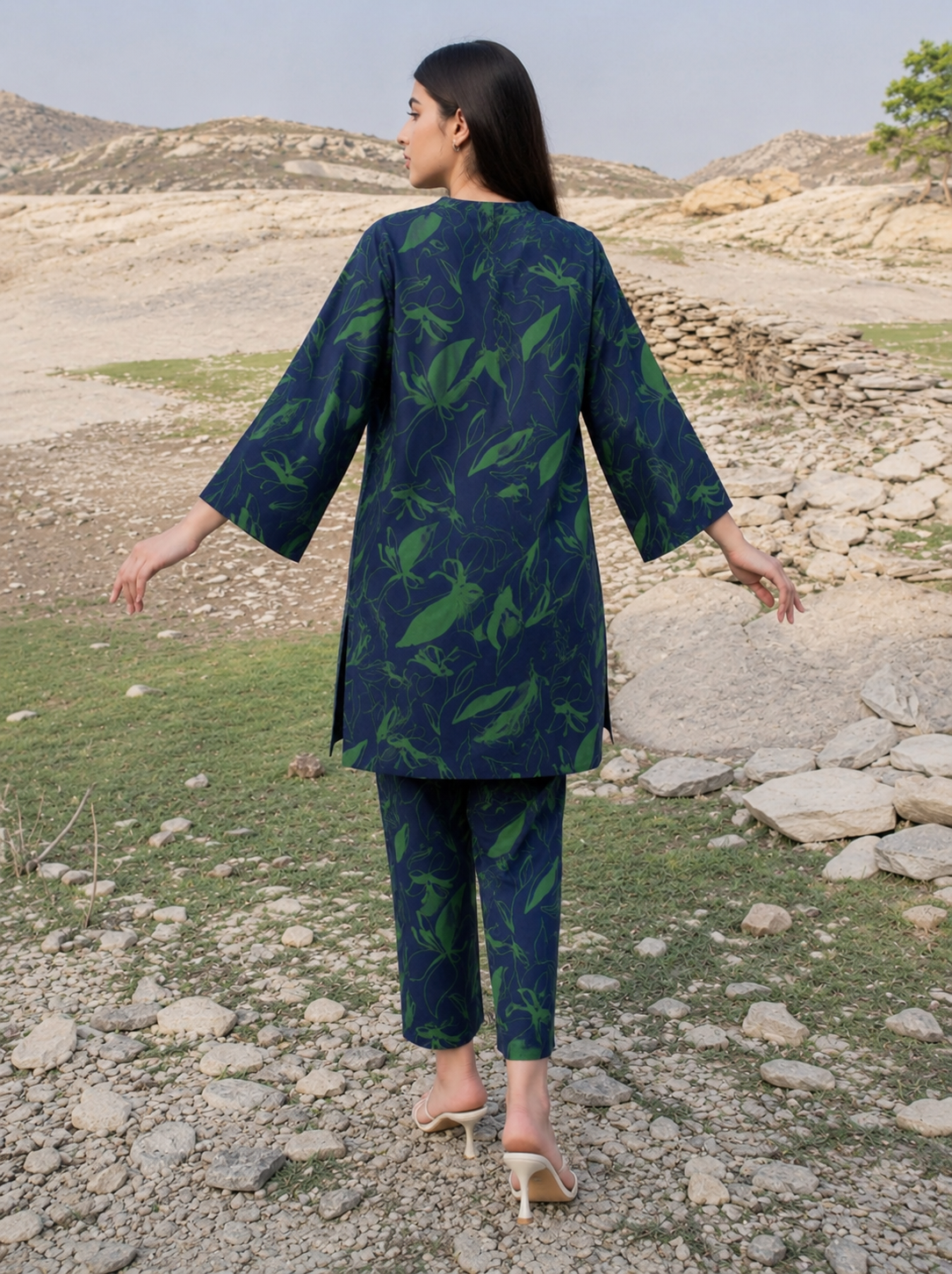 Midnight Bloom Printed Co-Ord Kurti Set for Women
