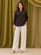 Laddy Luxe Chocolate Brown Cotton Shirt for Women | Classic Full Sleeve Casual Shirt