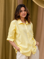 Pastel Yellow Cotton Shirt for Women | Full Sleeve Casual Shirt