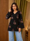 Black Elephant Print V-Neck Bell Sleeve Top for Women