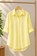 Pastel Yellow Cotton Shirt for Women | Full Sleeve Casual Shirt