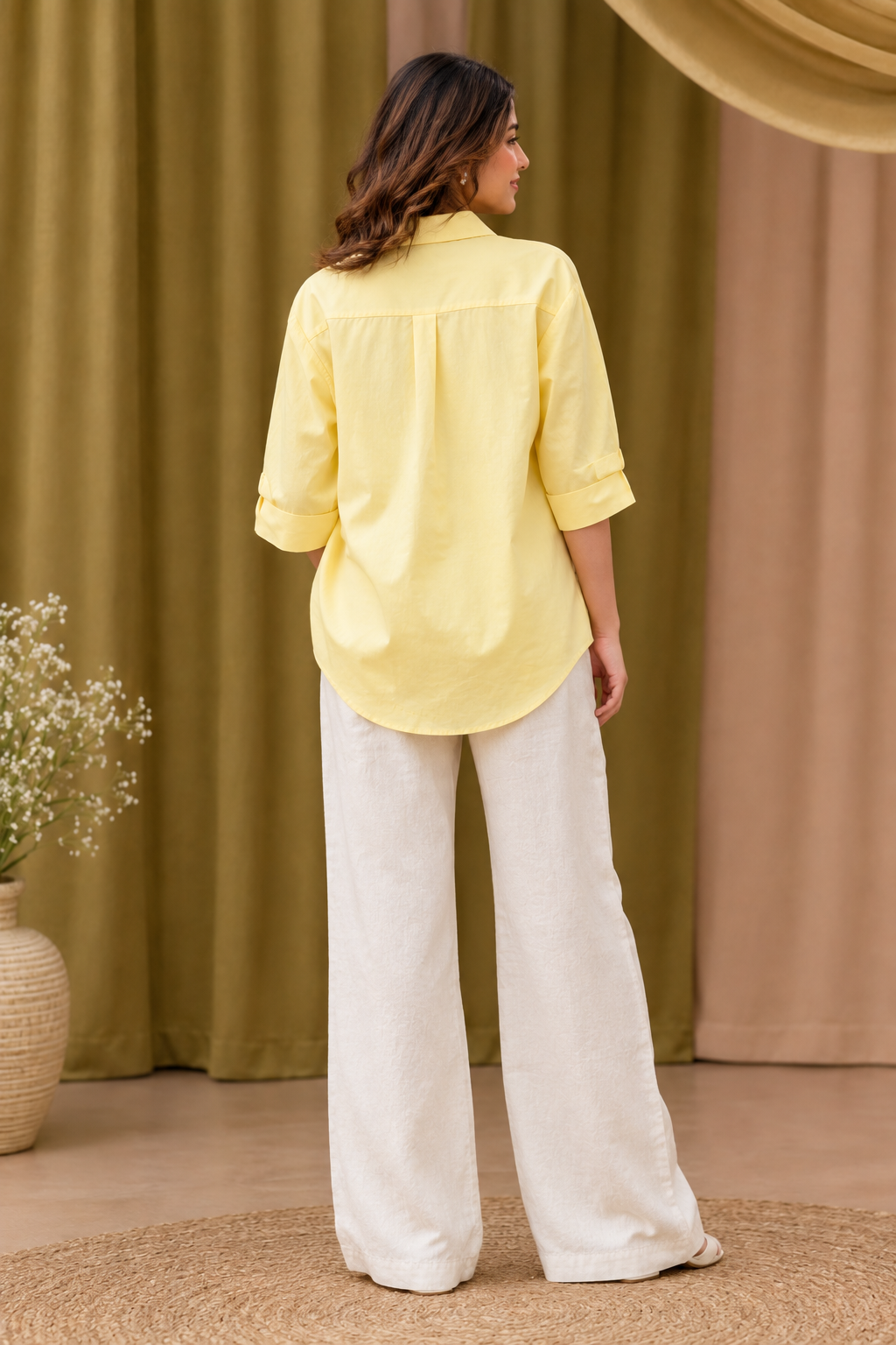 Pastel Yellow Cotton Shirt for Women | Full Sleeve Casual Shirt