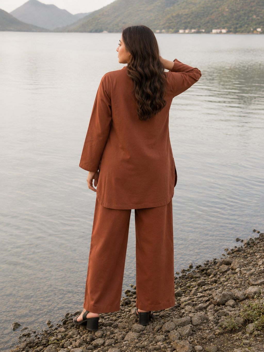 Cinnamon Breeze Co-Ord Set – Brown Straight Fit Kurti & Palazzo