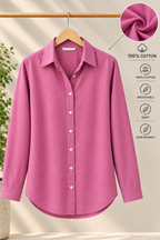 Women's Rose Pink Textured Cotton Shirt | Relaxed Casual Wear