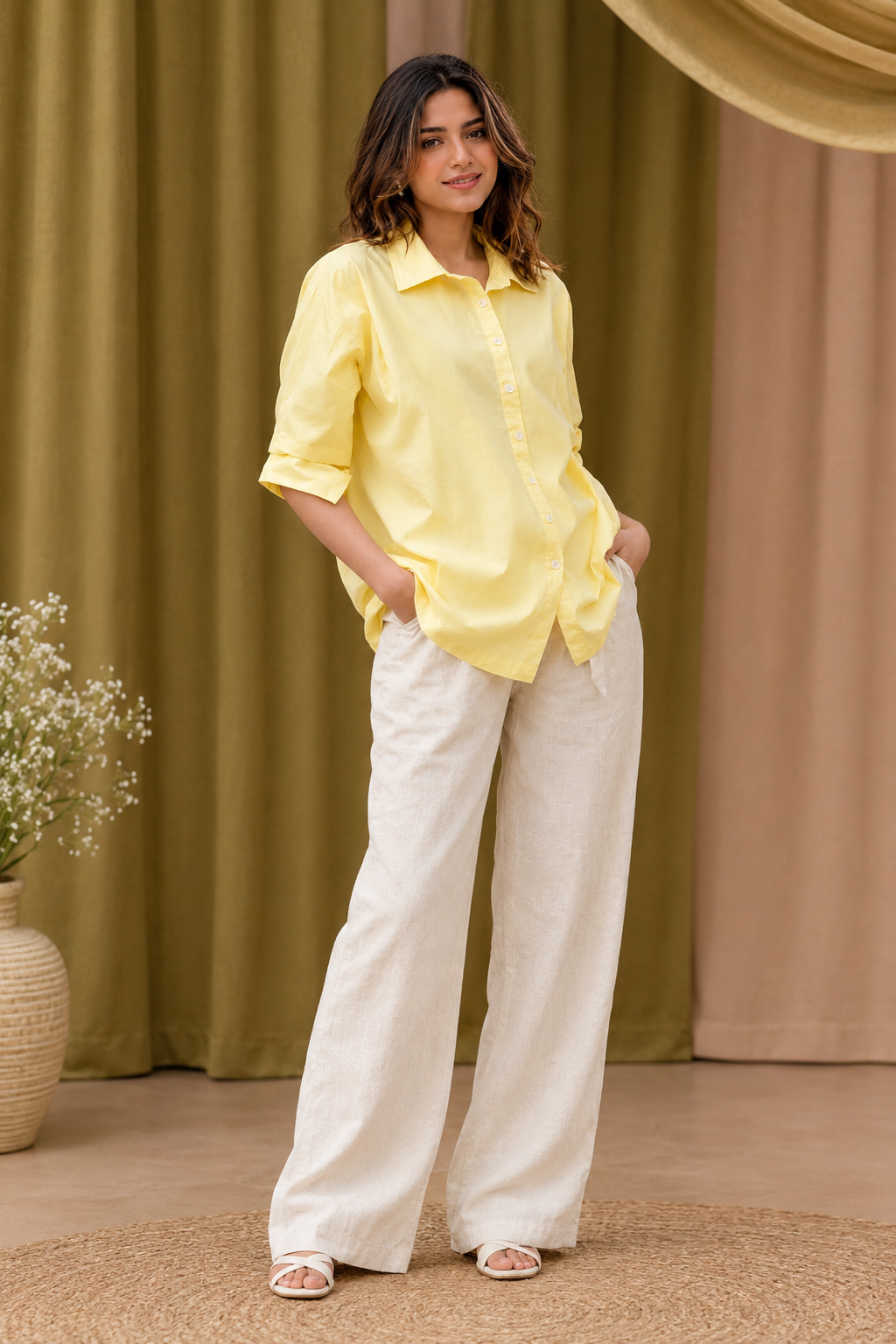 Pastel Yellow Cotton Shirt for Women | Full Sleeve Casual Shirt