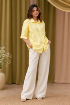 Pastel Yellow Cotton Shirt for Women | Full Sleeve Casual Shirt