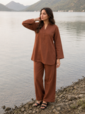 Cinnamon Breeze Co-Ord Set – Brown Straight Fit Kurti & Palazzo