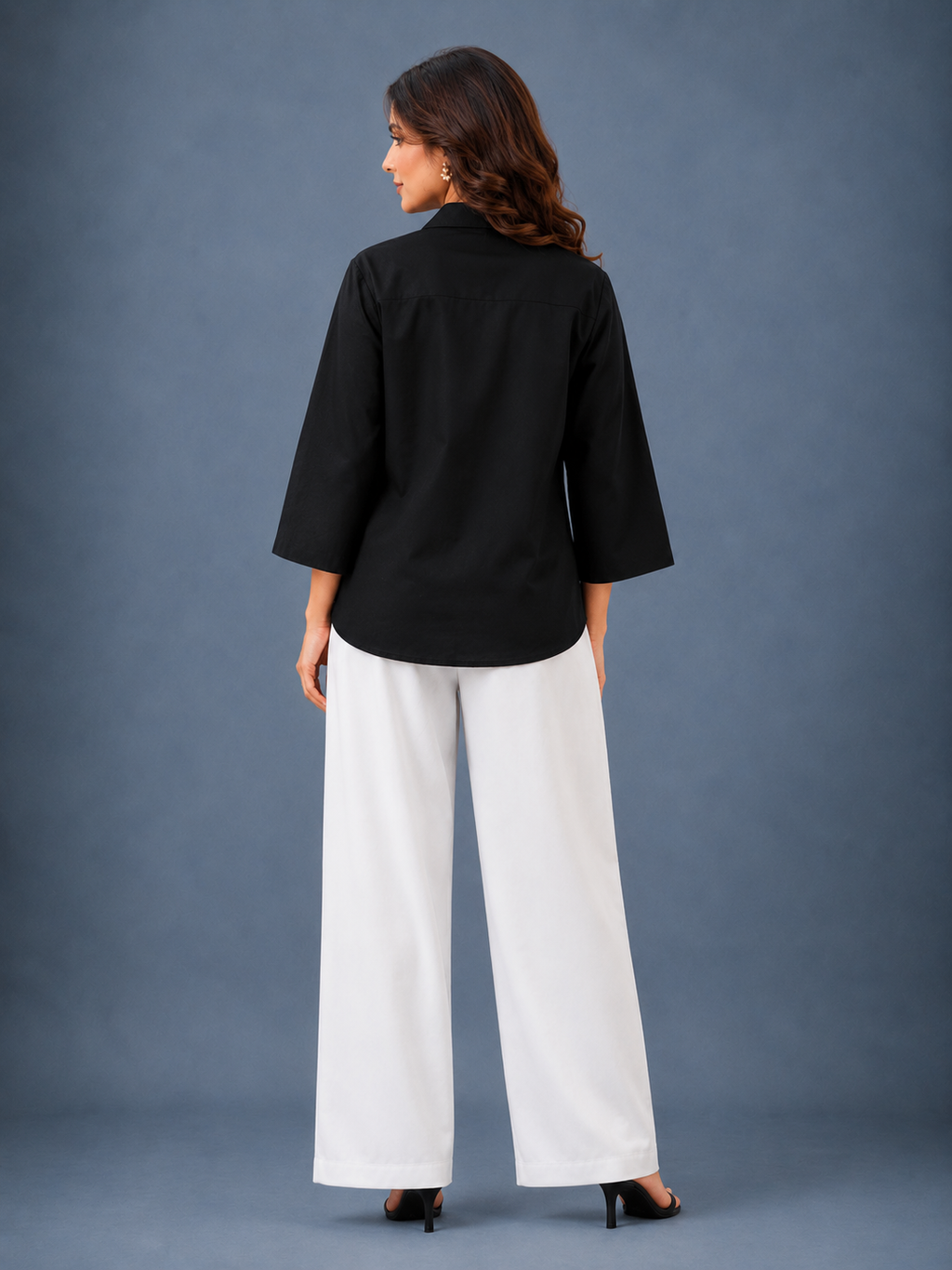 Women's Black Butterfly Embroidered Linen Cotton Oversized Shirt