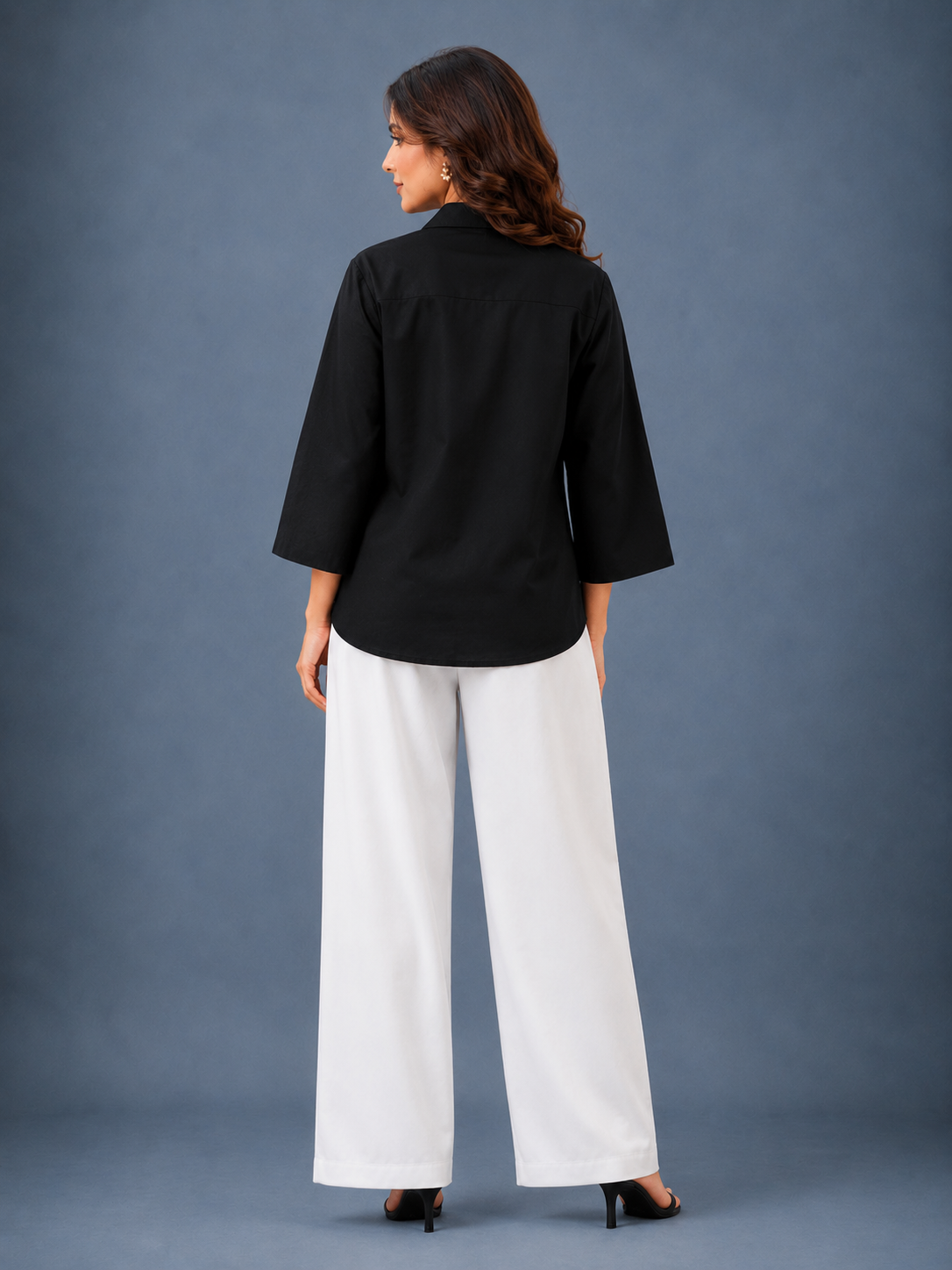 Women's Black Butterfly Embroidered Linen Cotton Oversized Shirt