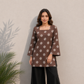 Brown Floral Print Cotton Tunic Top | Square Neck Casual Top | LaddyLuxe