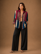 Women's Multicolor Ethnic Print Collared Shirt | Premium Crepe | 3/4 Sleeves