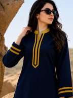 Midnight Blue Contrast Trim Kurta & Palazzo Co-Ord Set for Women