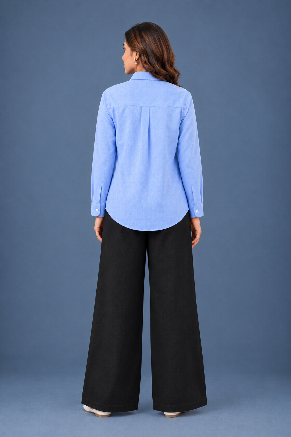 Sky Blue Cotton Shirt for Women | Deer Embroidery Full Sleeve Shirt