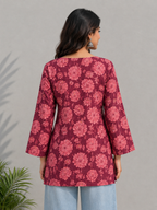 Floral Printed V-Neck Full Sleeve Cotton Top