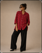 Women's Maroon Bandhani Print Oversized Shirt | Casual Cotton Blend Shirt | LaddyLuxe