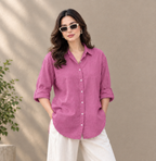 Women's Rose Pink Textured Cotton Shirt | Relaxed Casual Wear