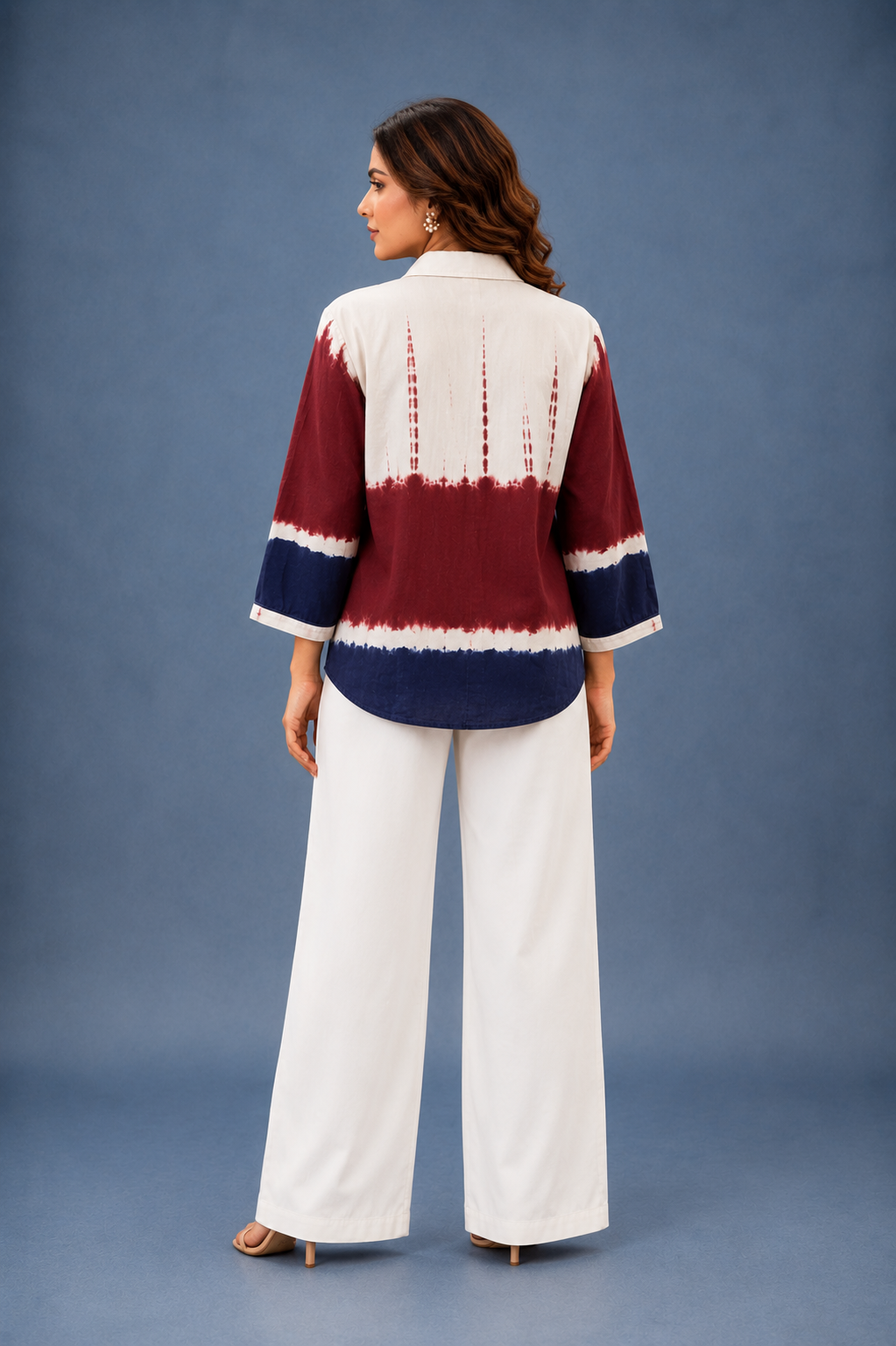 Maroon & Navy Tie-Dye Printed Women's Shirt