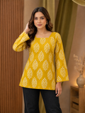 Mustard Yellow Leaf Print Square Neck Top for Women