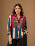 Women's Multicolor Ethnic Print Collared Shirt | Premium Crepe | 3/4 Sleeves