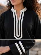 Black Contrast Trim Co-Ord Kurta Set for Women