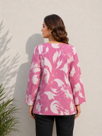 Women's Pink Abstract Print Square Neck Cotton Blend Top