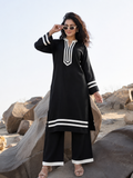 Black Contrast Trim Co-Ord Kurta Set for Women
