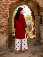 Ruby Red Kurti with Heart embroidery Palazzo Co-Ord Set