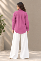 Women's Rose Pink Textured Cotton Shirt | Relaxed Casual Wear