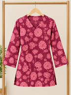 Floral Printed V-Neck Full Sleeve Cotton Top
