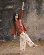 Mocha Charm Kurti & Heart embroidery Palazzo Set