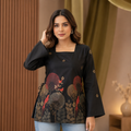 Black Premium Printed Cotton Short Kurti | Elegant Bell Sleeve Designer Top