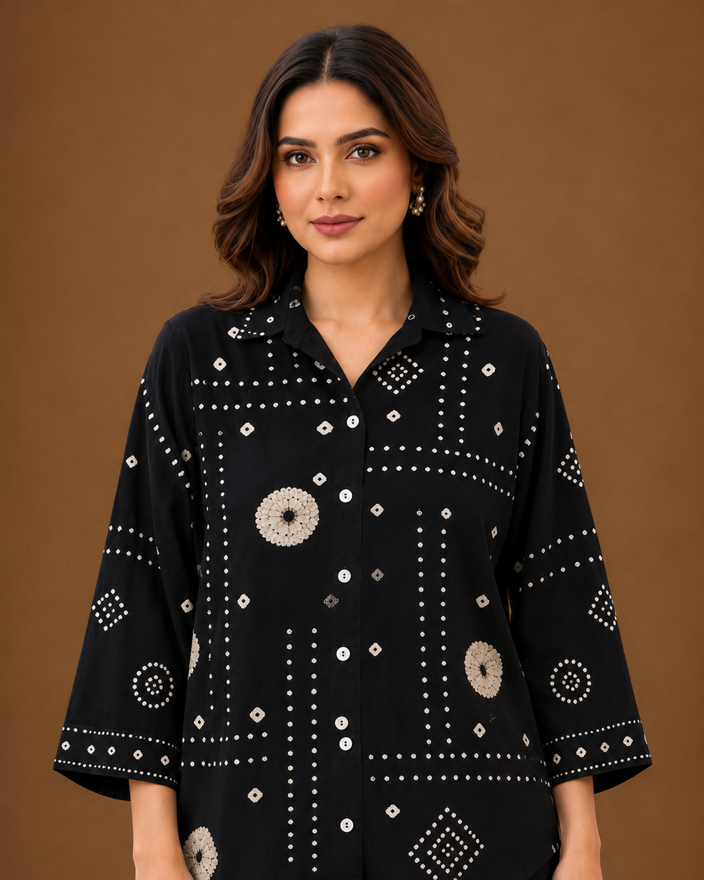 Black Bandhani Print Shirt for Women