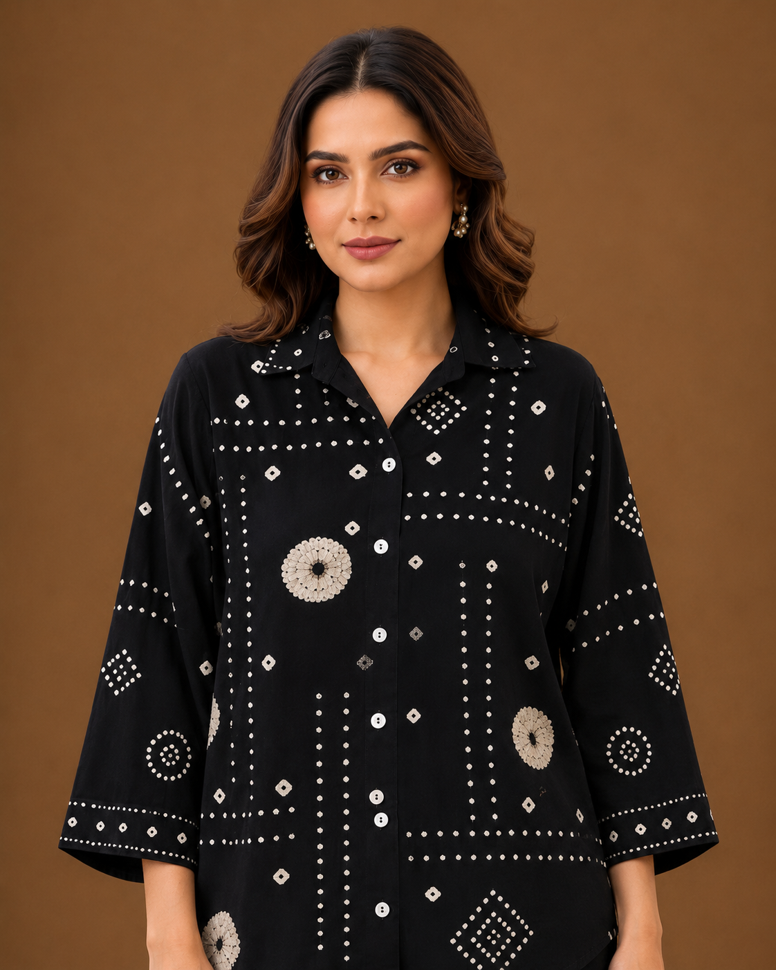 Black Bandhani Print Shirt for Women