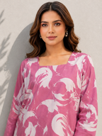 Women's Pink Abstract Print Square Neck Cotton Blend Top