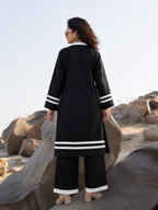 Black Contrast Trim Co-Ord Kurta Set for Women