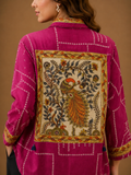 Women's Magenta Peacock Back Print Cotton Crepe Oversized Casual Shirt