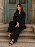 Midnight Elegance Co-Ord Set – Black Straight Fit Kurti & Palazzo